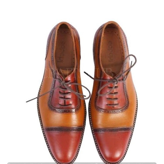 Men's Two Tone Brown Leather Oxford Shoes