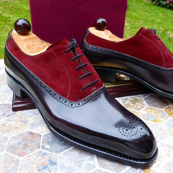 Men's Black & Maroon Suede Leather Oxford Shoes