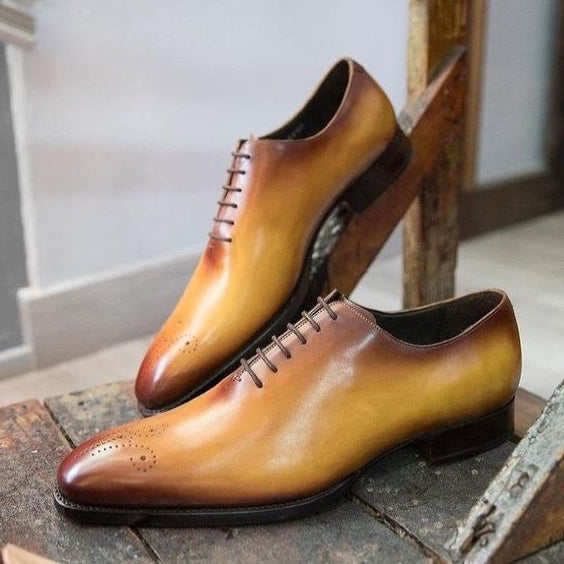 Men's Genuine Tan Leather Whole Cut Brogue Shoes