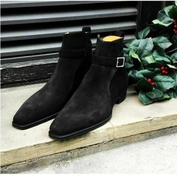 Men's Black Suede Leather Jodhpur Boots