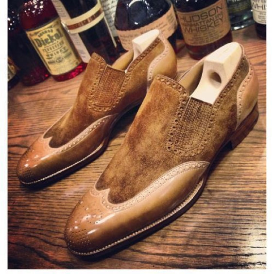 Men's Two Tone Brown Leather & Suede Shoes