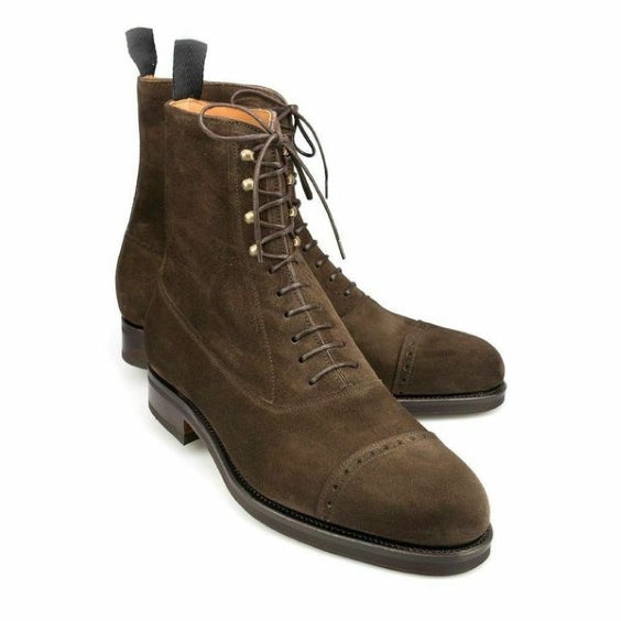 Men's Brown Suede Leather Ankle High Dress Boots