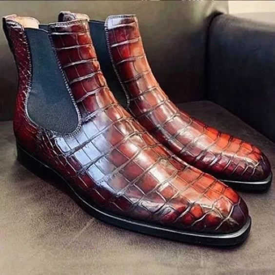 Handmade Brown Alligator Leather Chelsea Boots