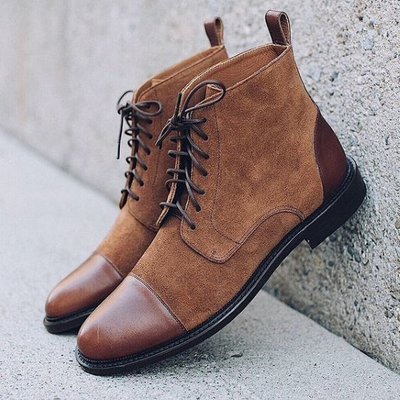 Men's Brown Suede Leather Ankle High Boots