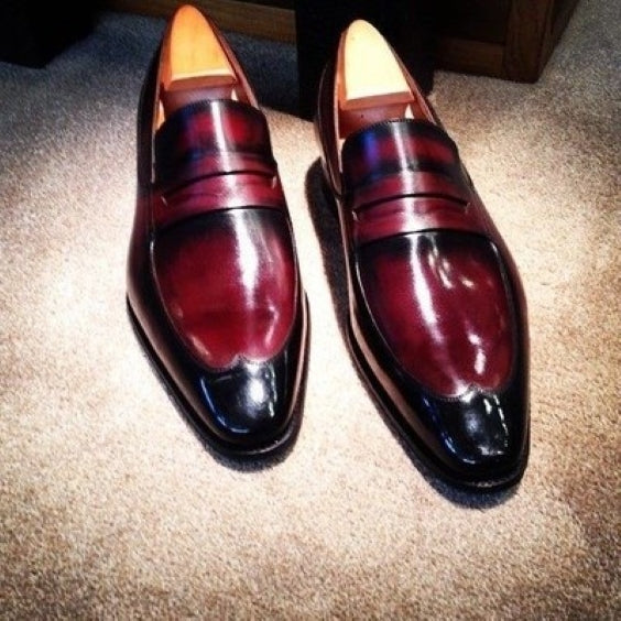 Men's Burgundy Patina Leather Penny Loafers