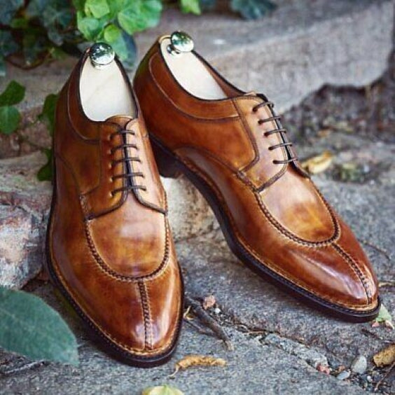 Men's Tan Brown Leather Slip Toe Oxford Shoes