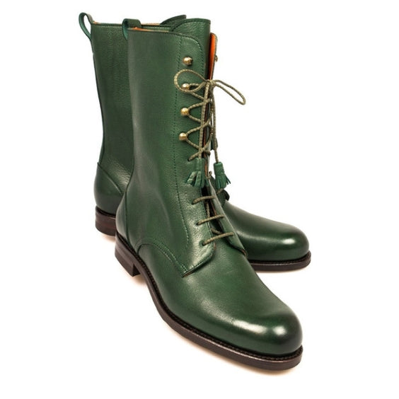 Men's Genuine Green Leather Long Boots