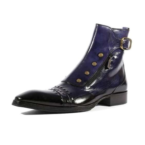 Men's Blue Patina Leather Ankle High Military Boots